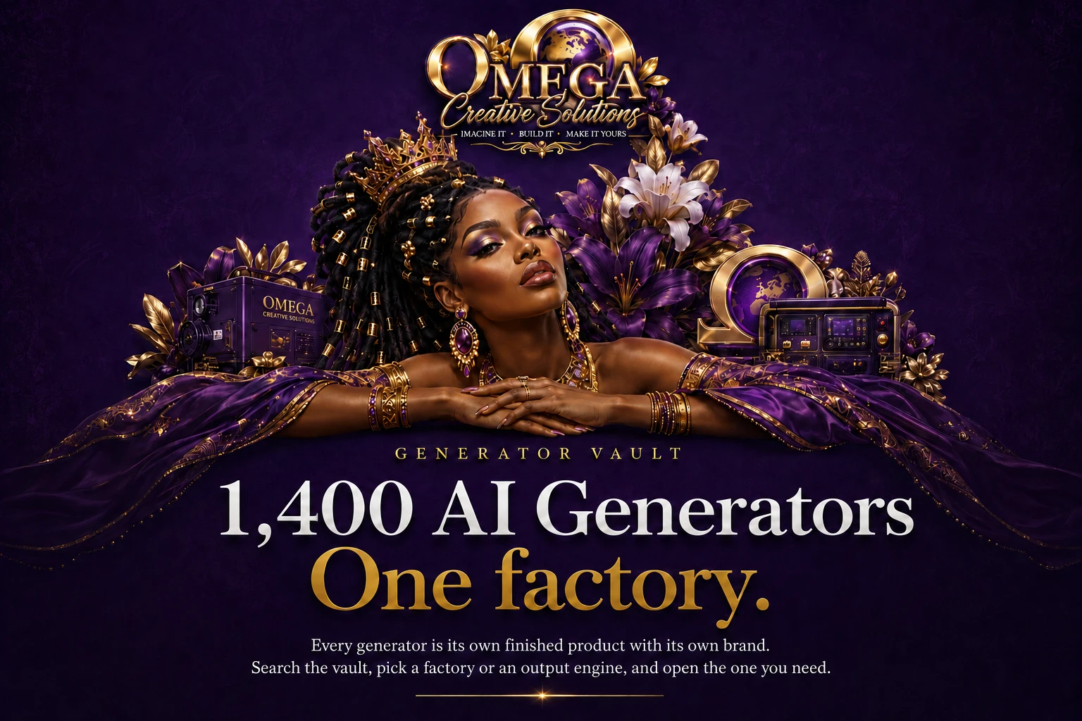 Omega Creative Solutions — Generator Vault. 2,800+ AI Generators, one factory.